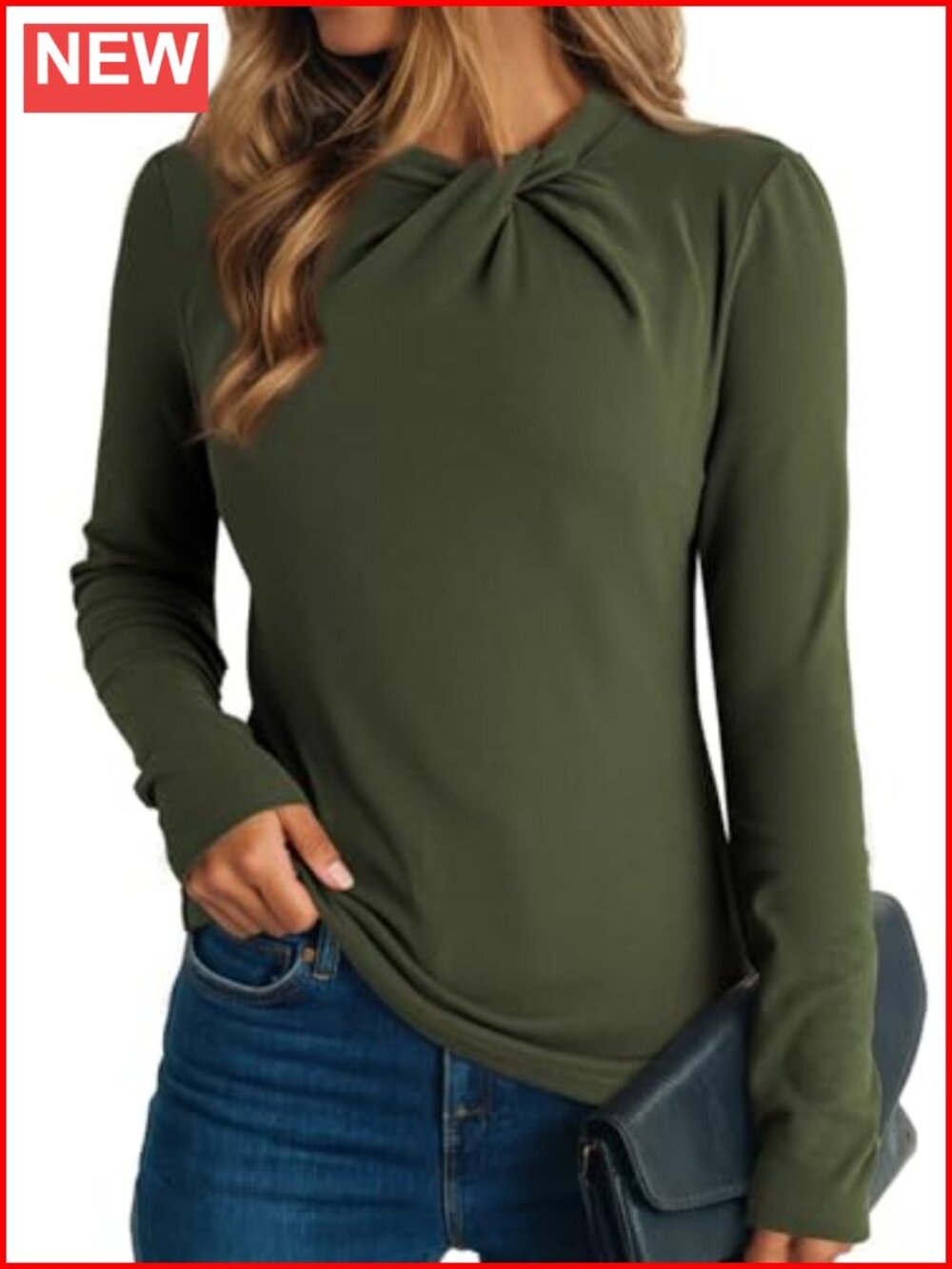 Women's Twist Knot Mock Neck Long Sleeve Slim Fit Thermal Blouse Business